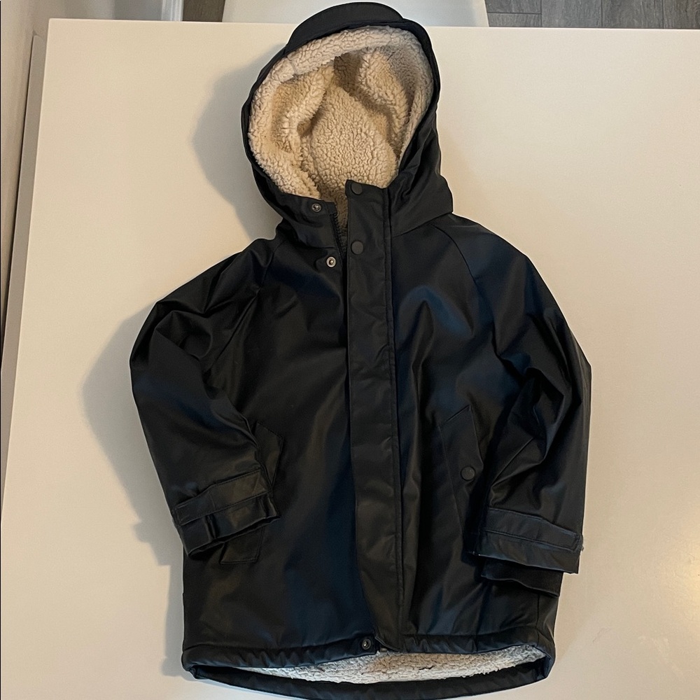 Zara Kids Navy Hooded Jacket with Faux Shearling Lining